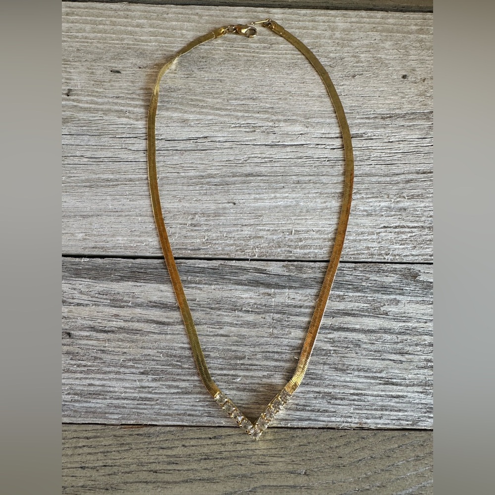 Elegant Gold Filled Necklace with Simulated Diamond Accents